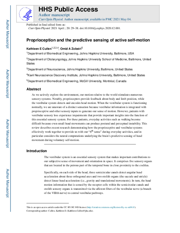 (PDF) Proprioception and the predictive sensing of active self-motion