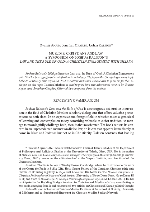 (PDF) Ovamir ANJUM, Jonathan CHAPLIN, Joshua RALSTON* MUSLIMS ...