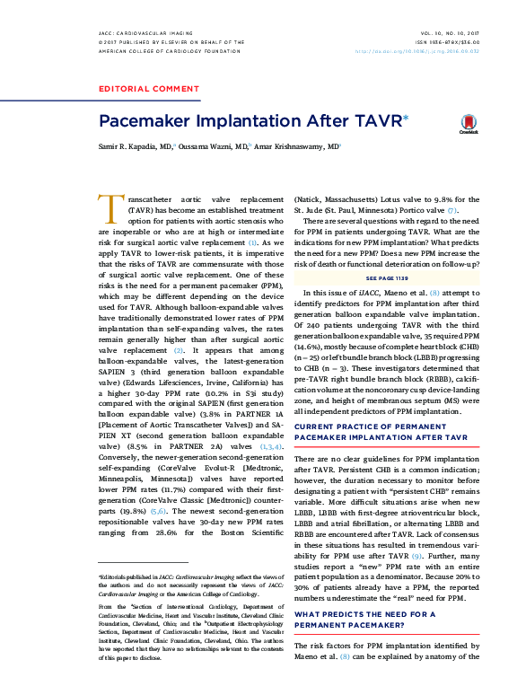 (PDF) Pacemaker Implantation After TAVR