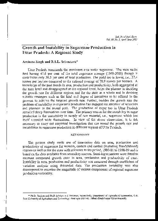 (PDF) Growth and Instability in Sugarcane Production in Uttar Pradesh ...
