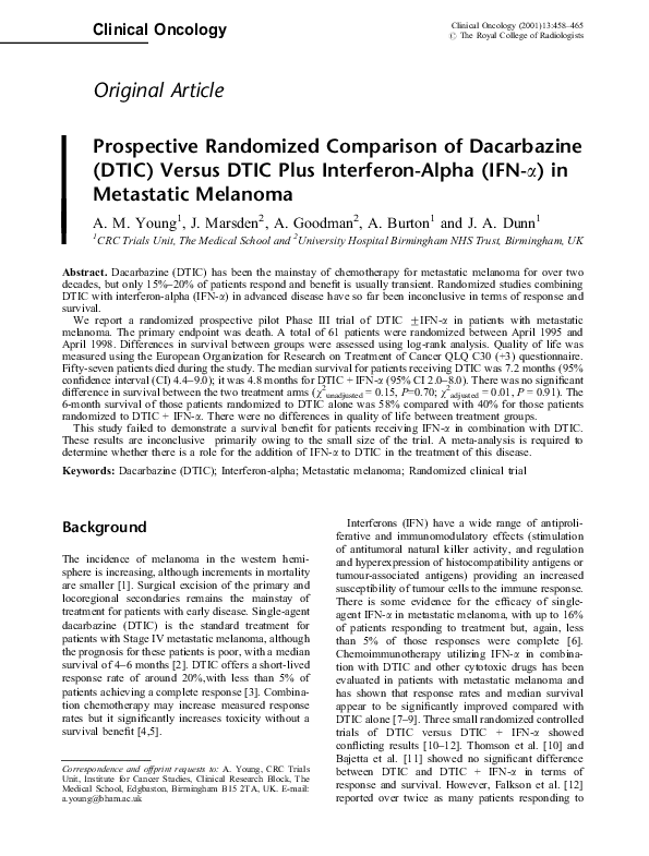 (PDF) Prospective Randomized Comparison of Dacarbazine (DTIC) Versus ...