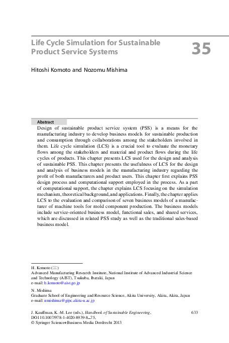(PDF) Life Cycle Simulation for Sustainable Product Service Systems