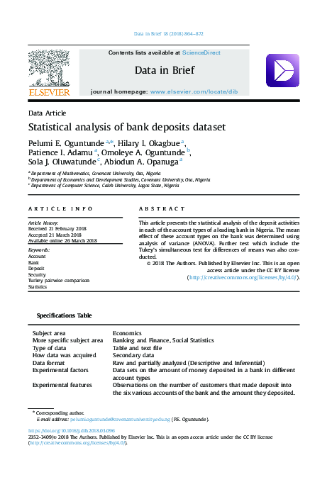 (PDF) Statistical analysis of bank deposits dataset