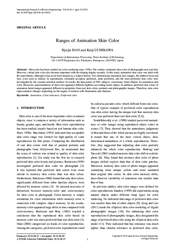 (PDF) Ranges of Animation Skin Color