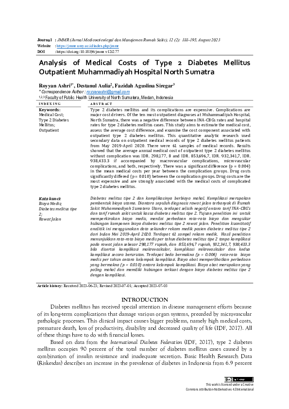(PDF) Analysis of Medical Costs of Type 2 Diabetes Mellitus Outpatient ...