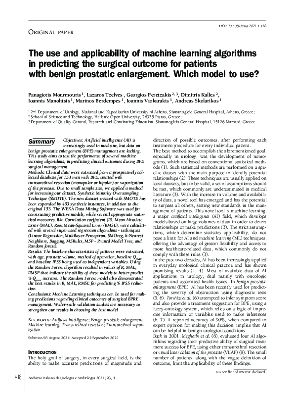 (PDF) The use and applicability of machine learning algorithms in ...