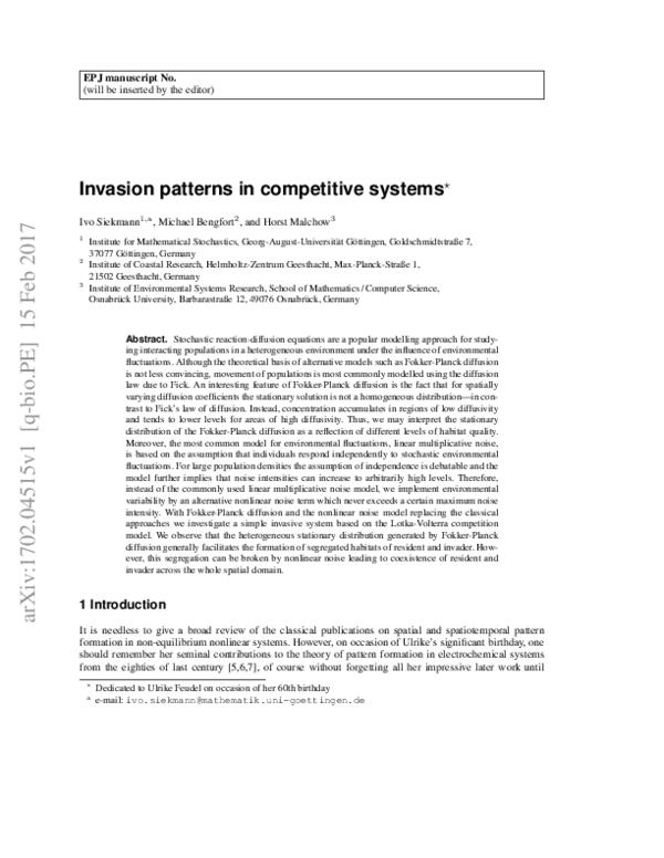 (PDF) Invasion patterns in competitive systems