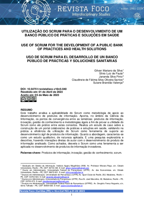 Utilização Do Scrum Para O Desenvolvimento De Um Banco Público De Práticas e Soluções Em Saúde