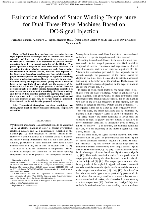(PDF) Estimation Method of Stator Winding Temperature for Dual Three ...
