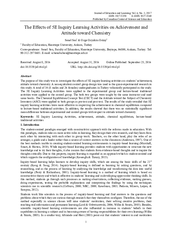 (PDF) The Effects of 5E Inquiry Learning Activities on Achievement and ...