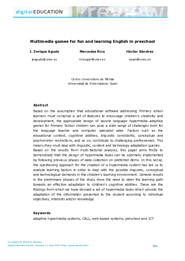 (PDF) Multimedia Games for Fun and Learning English in Preschool