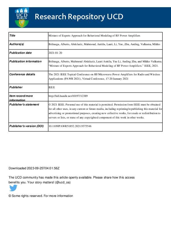 (PDF) Mixture of Experts Approach for Behavioral Modeling of RF Power ...