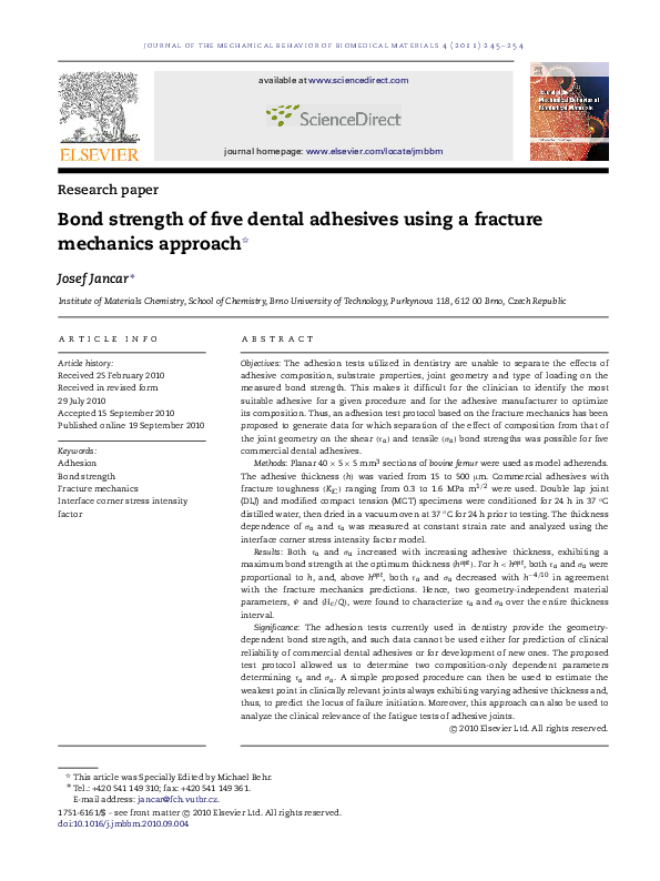 (PDF) Bond strength of five dental adhesives using a fracture mechanics ...