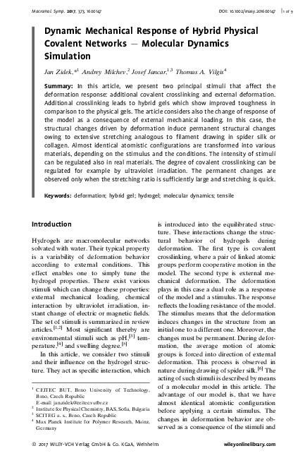 (PDF) Dynamic Mechanical Response of Hybrid Physical Covalent Networks ...