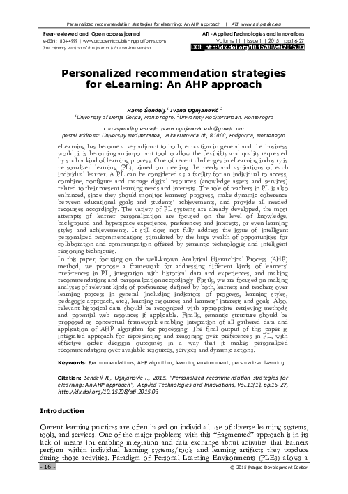 (PDF) Personalized recommendation strategies for elearning: An AHP approach