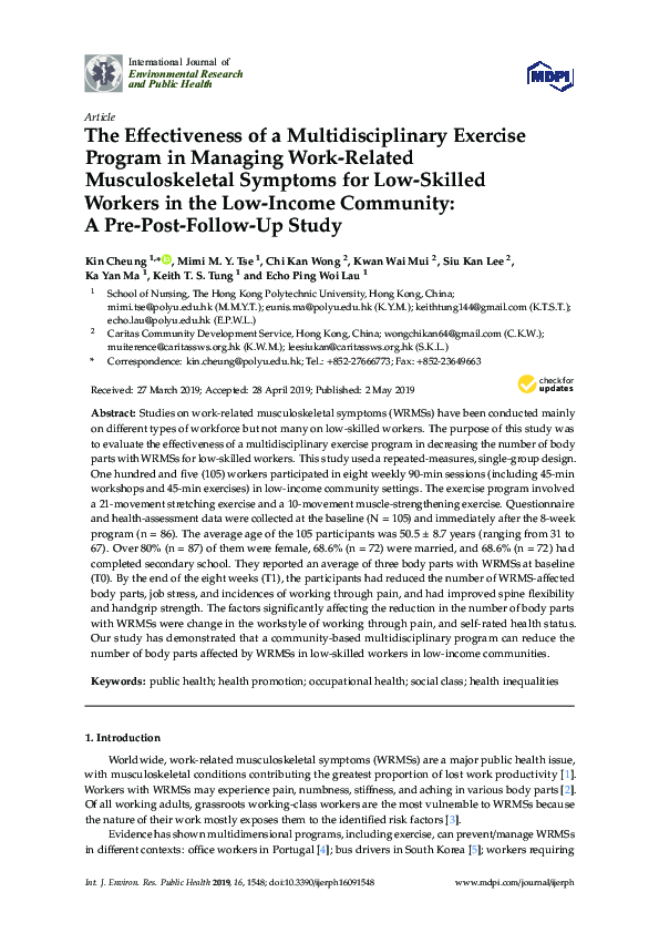 (PDF) The Effectiveness of a Multidisciplinary Exercise Program in ...