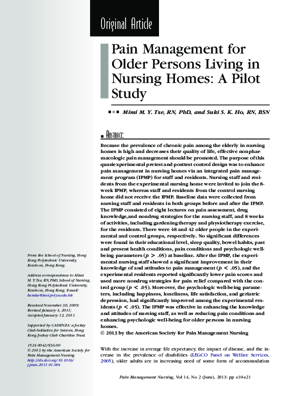 (PDF) Pain management for older persons living in nursing homes: a ...