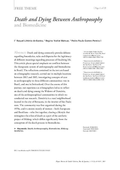 (PDF) Death and Dying Between Anthroposophy and Biomedicine