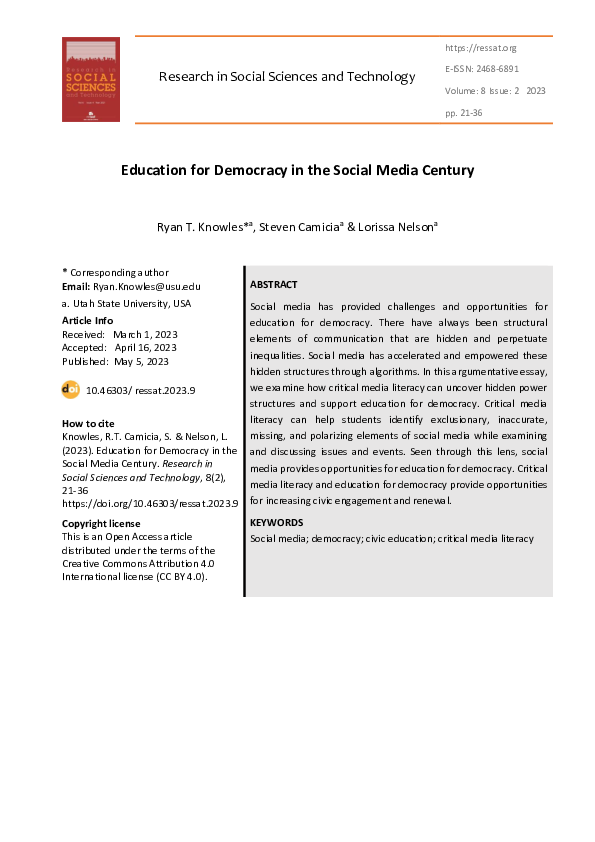 (PDF) Education for Democracy in the Social Media Century