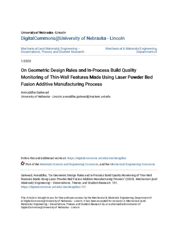 (PDF) On Geometric Design Rules and In-Process Build Quality Monitoring ...