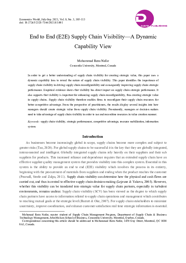 (PDF) End to End (E2E) Supply Chain Visibility-A Dynamic Capability ...