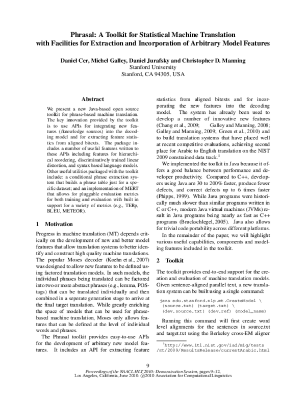 (PDF) Phrasal: A statistical machine translation toolkit for exploring ...