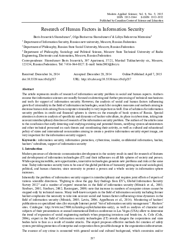 (PDF) Research of Human Factors in Information Security