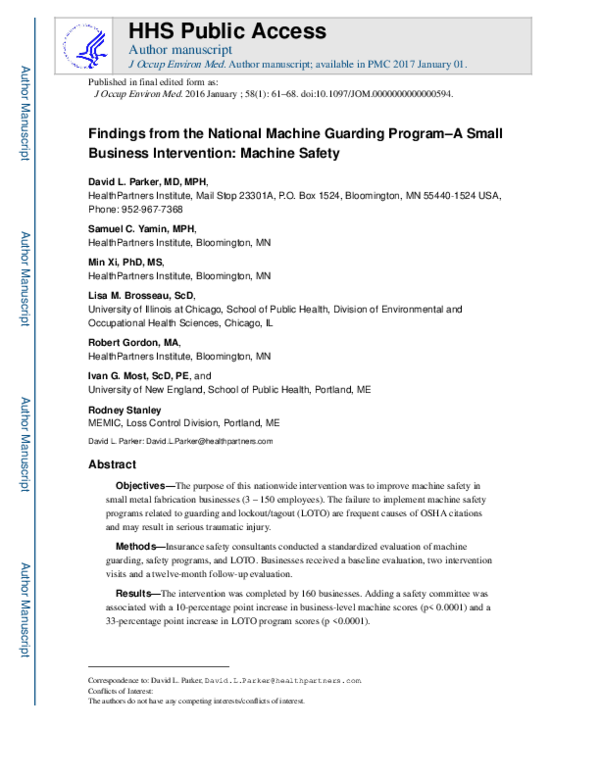 (PDF) Findings From the National Machine Guarding Program: A Small ...