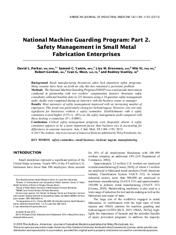 (PDF) National machine guarding program: Part 2. Safety management in ...