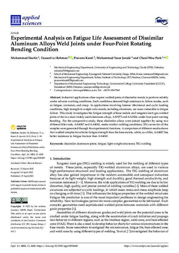 (PDF) Experimental Analysis on Fatigue Life Assessment of Dissimilar ...