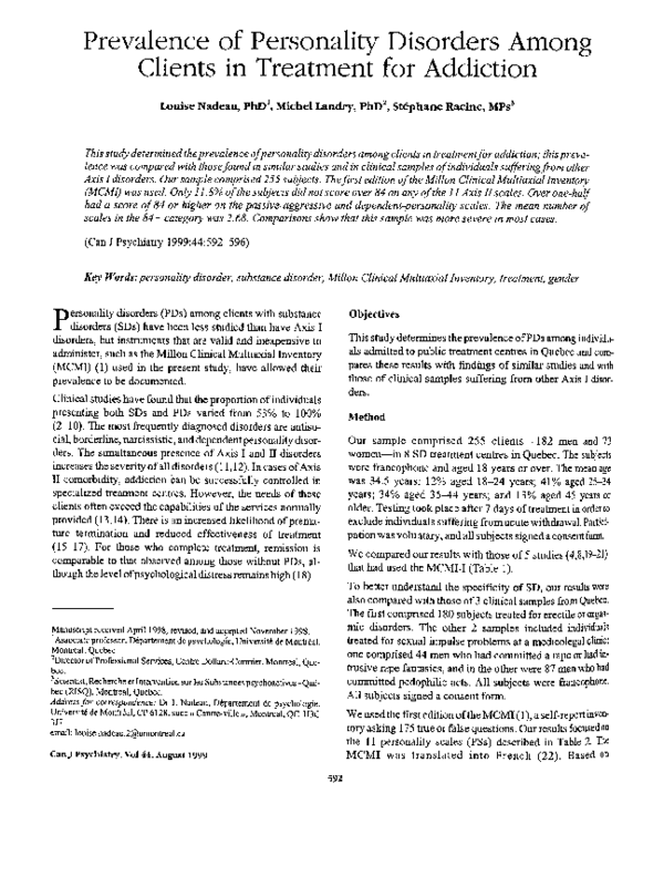 (PDF) Prevalence of Personality Disorders among Clients in Treatment ...