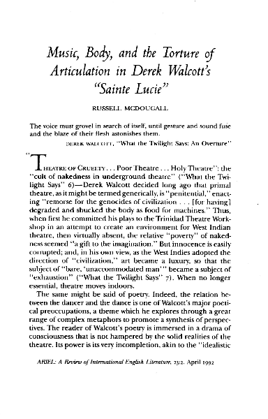 (PDF) Music, Body, and the Torture of Articulation in Derek Walcott's ...