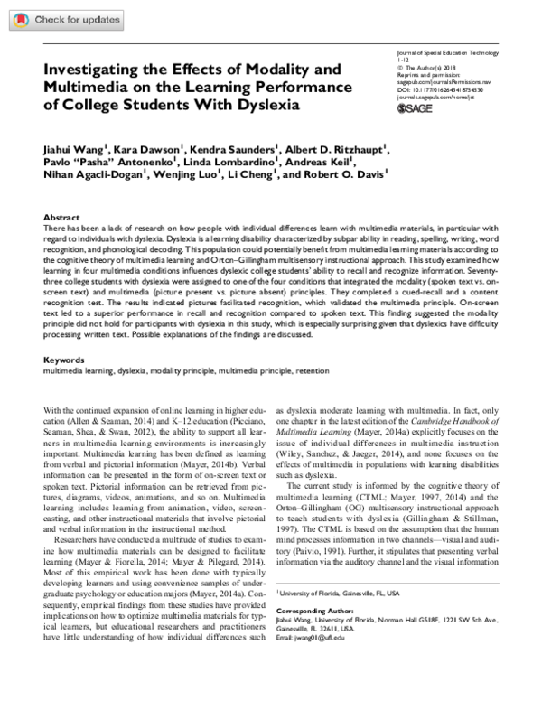 (PDF) Investigating the Effects of Modality and Multimedia on the ...