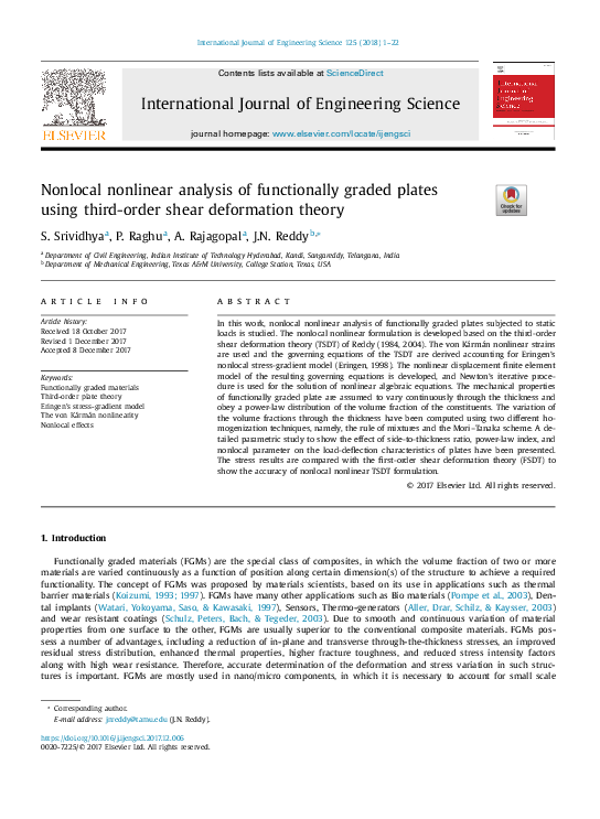 (PDF) Nonlocal nonlinear analysis of functionally graded plates using ...