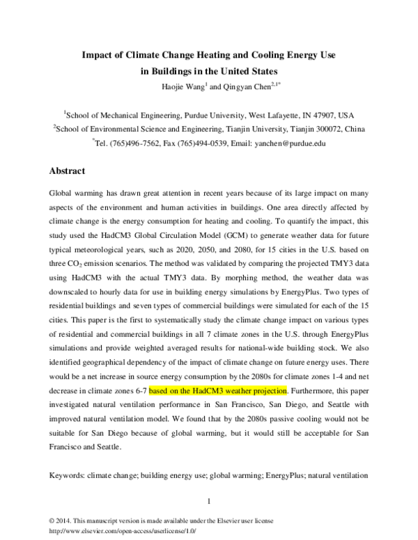 (PDF) Impact of climate change heating and cooling energy use in ...