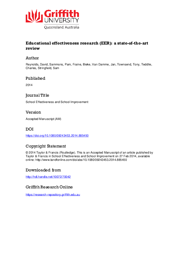 (PDF) Educational effectiveness research (EER): a state-of-the-art review