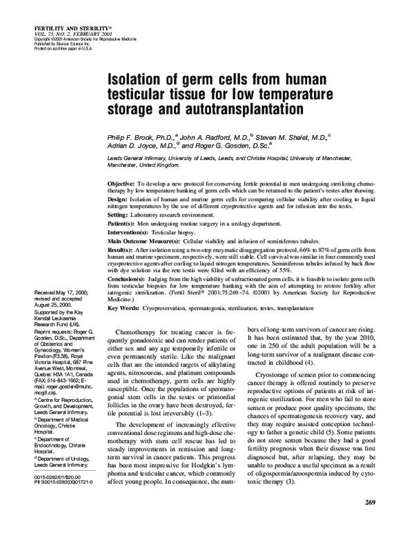 (PDF) Isolation of germ cells from human testicular tissue for low ...