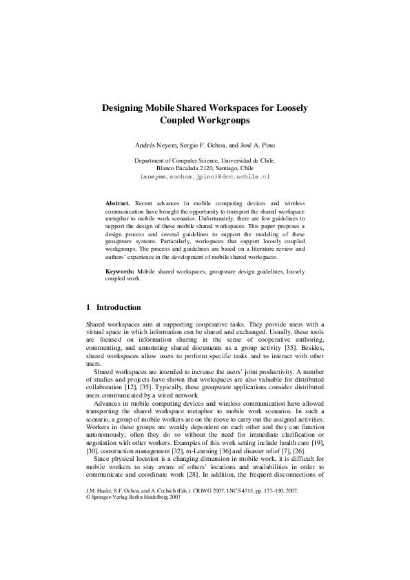 (PDF) Designing Mobile Shared Workspaces for Loosely Coupled Workgroups