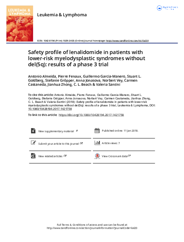 (PDF) Safety profile of lenalidomide in patients with lower-risk ...