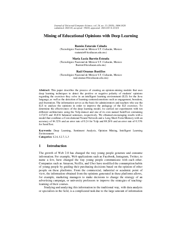 (PDF) Mining of Educational Opinions with Deep Learning