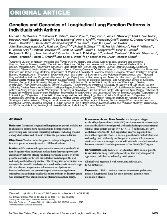 (PDF) Genetics and Genomics of Longitudinal Lung Function Patterns in ...