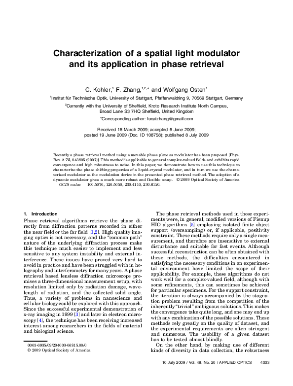 (PDF) Characterization of a spatial light modulator and its application ...