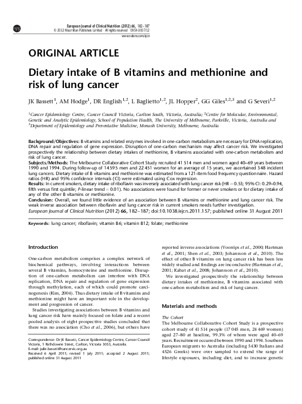 (PDF) Dietary intake of B vitamins and methionine and prostate cancer ...