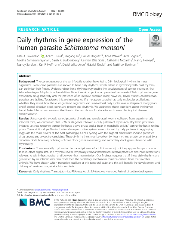 (PDF) Daily rhythms in gene expression of the human parasite ...
