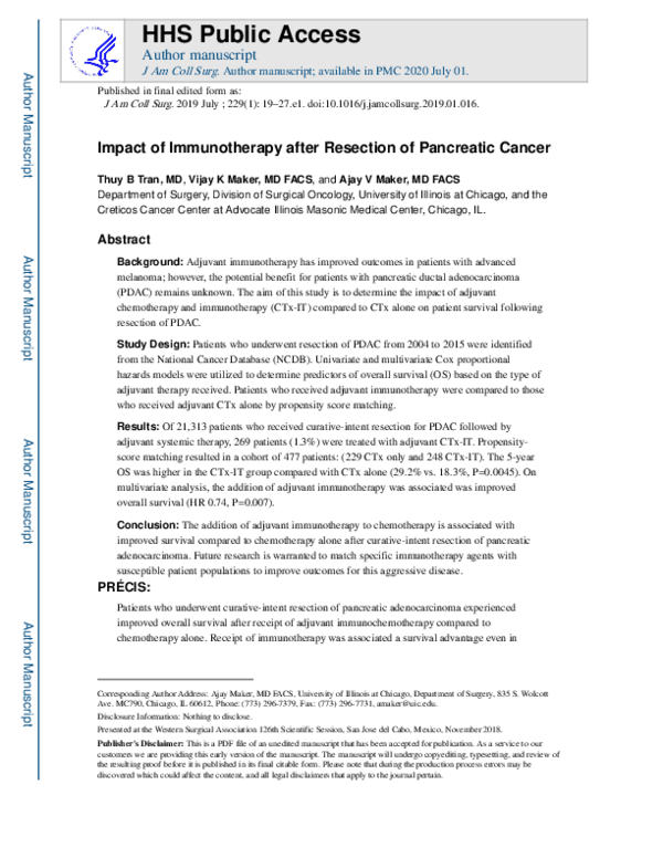 (PDF) Impact of Immunotherapy after Resection of Pancreatic Cancer