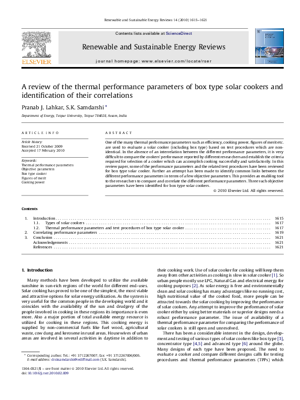 (PDF) A review of the thermal performance parameters of box type solar ...