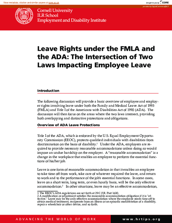 (PDF) Leave Rights under the FMLA and the ADA: The Intersection of Two Laws