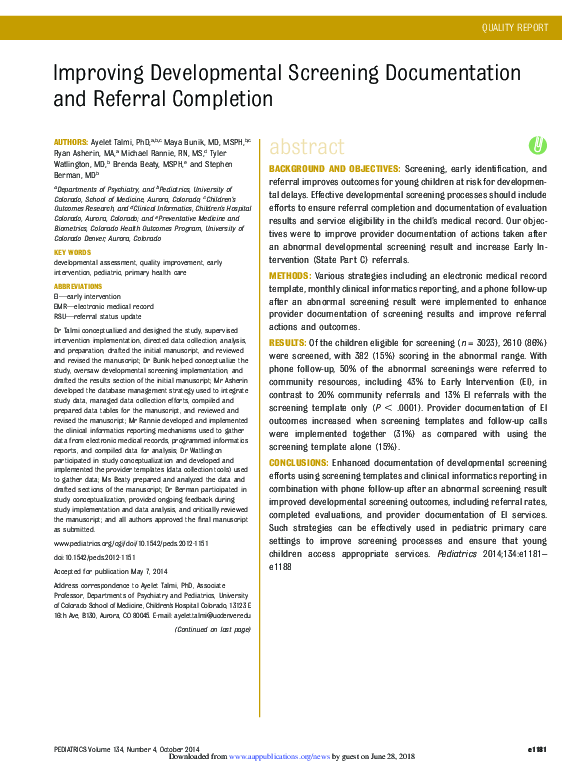 (PDF) Improving Developmental Screening Documentation and Referral ...