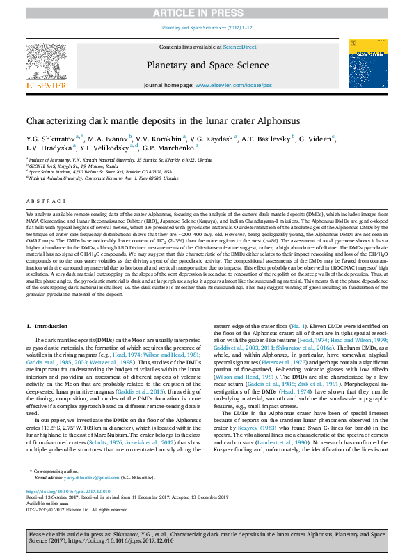 (PDF) Characterizing dark mantle deposits in the lunar crater Alphonsus