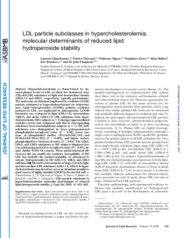 (PDF) LDL particle subclasses in hypercholesterolemia: molecular ...